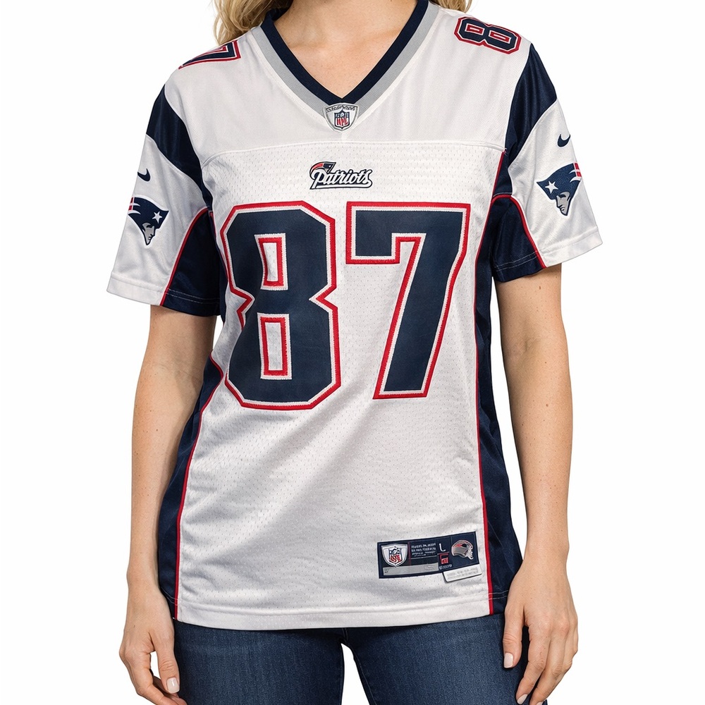 NFL NEW Patriots White Blue Gronkowski Football Short Sleeve Jersey Size Large
